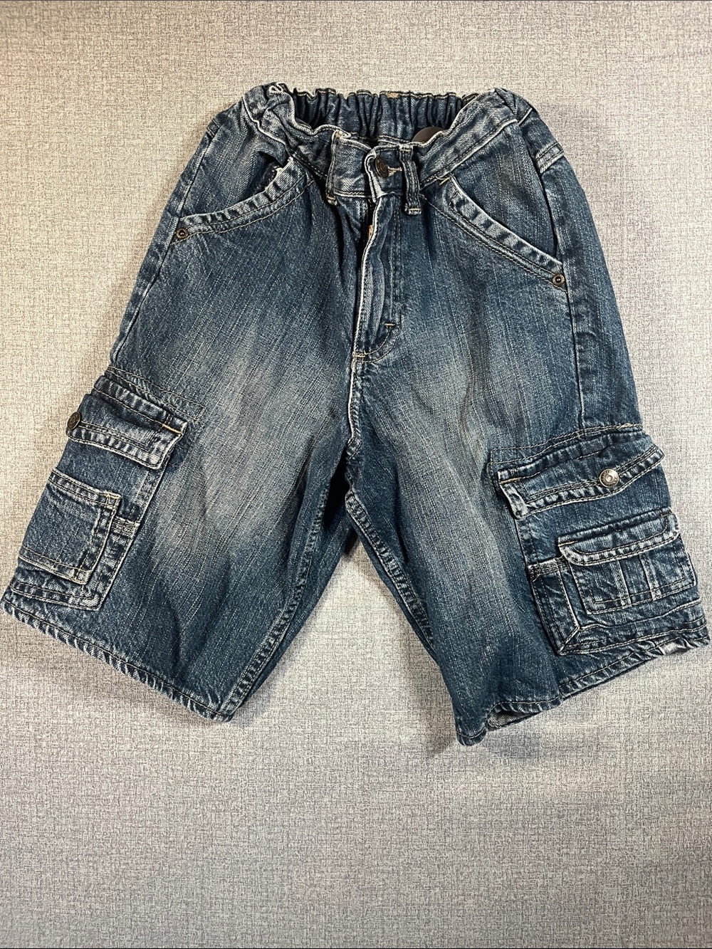Wrangler Denim Cargo Shorts - Washed Blue, Kids size 10